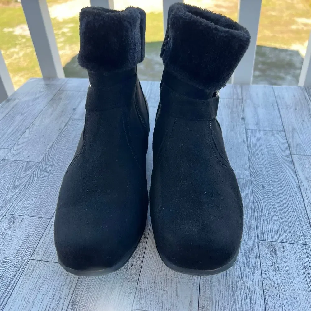 Alpine Woods Boots Black Faux Fur Zip Up Booties Buckle Accent Women’s Size 10M